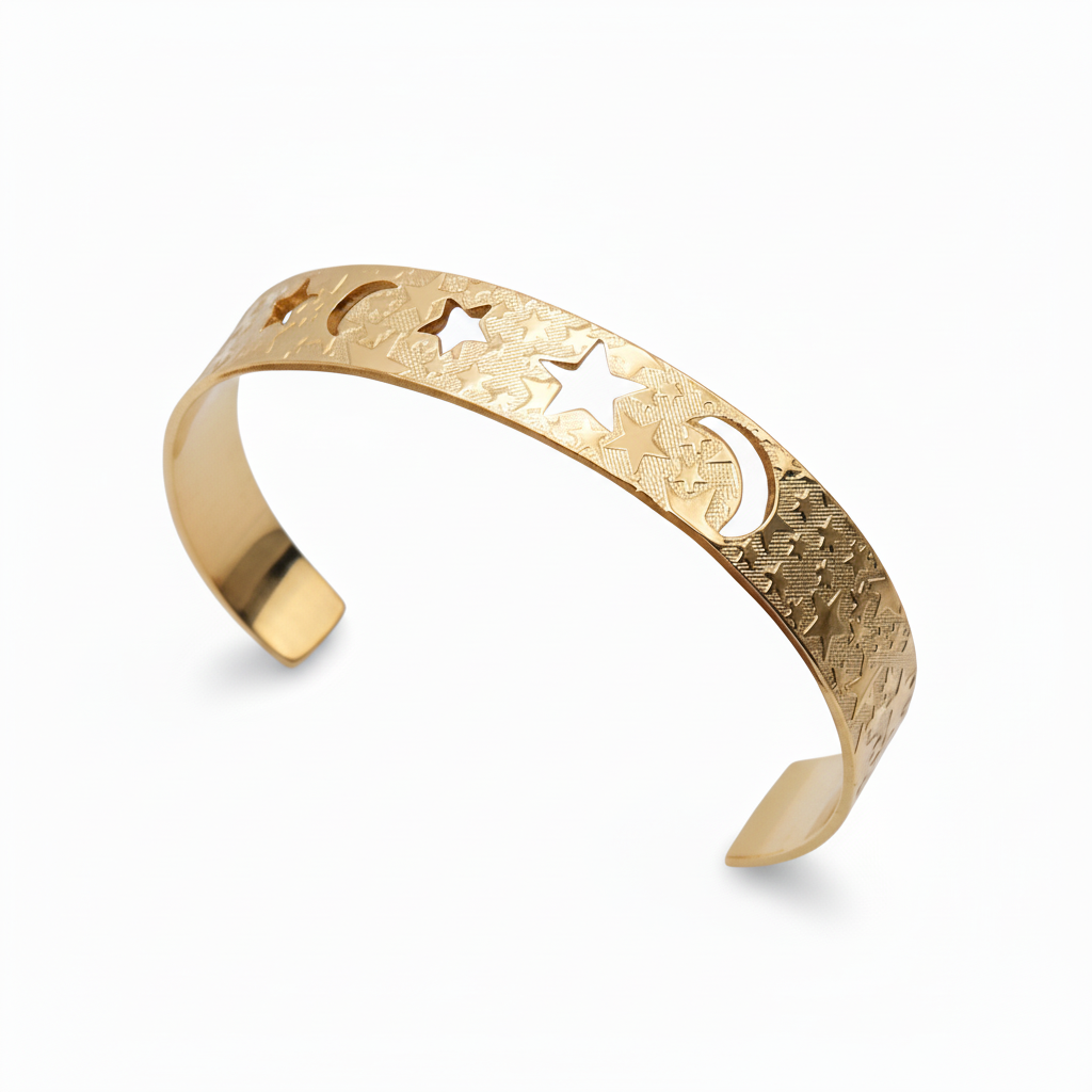 18k gold plated celestial cuff bracelet with sun moon and star motifs - Ms Friesch