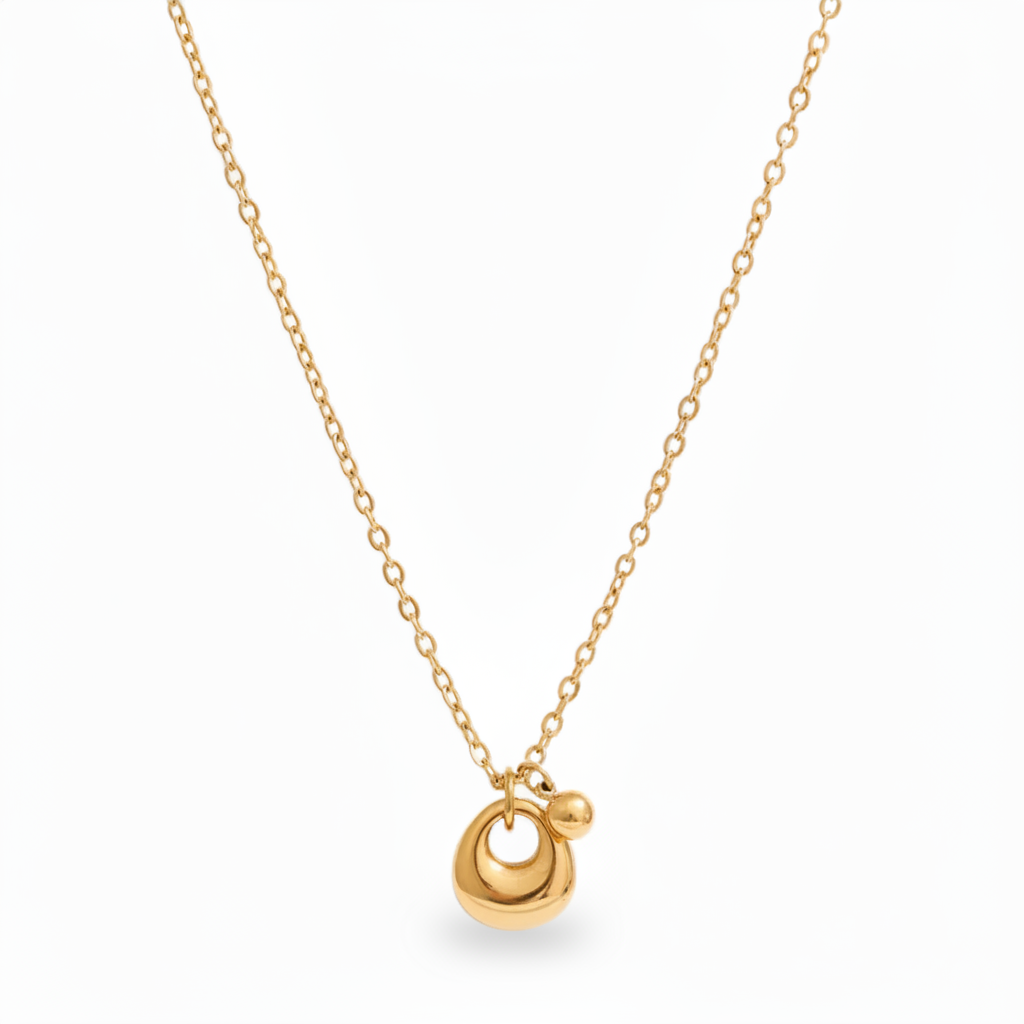 Tiny Charm & Bead Chain Necklace in 18k PVD Gold Stainless Steel – close-up studio shot
