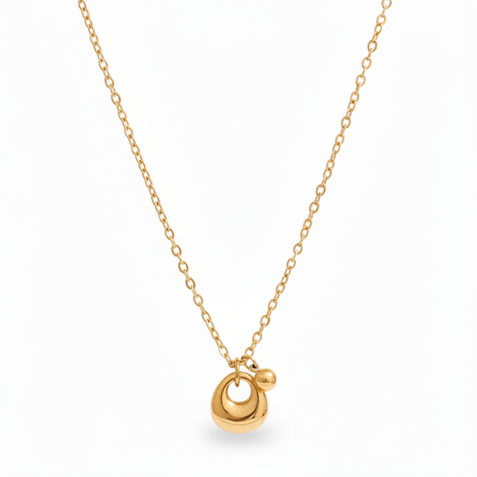 Tiny Charm & Bead Chain Necklace in 18k PVD Gold Stainless Steel – close-up studio shot
