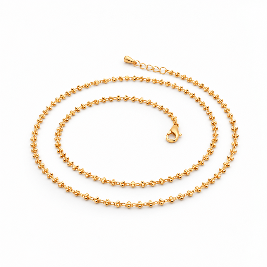 Beaded chain choker necklace in 18k gold plated

