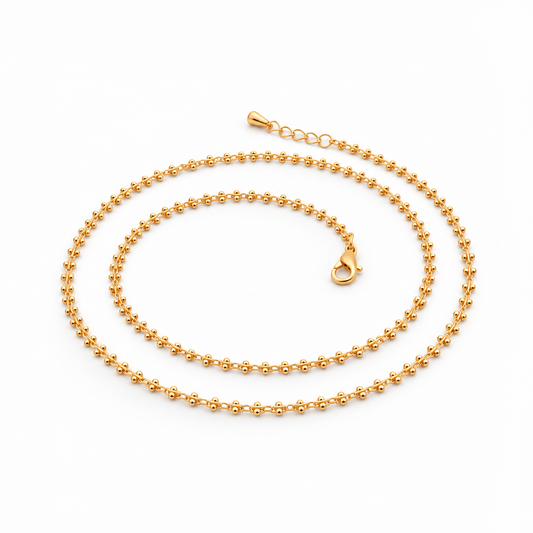 Beaded chain choker necklace in 18k gold plated
