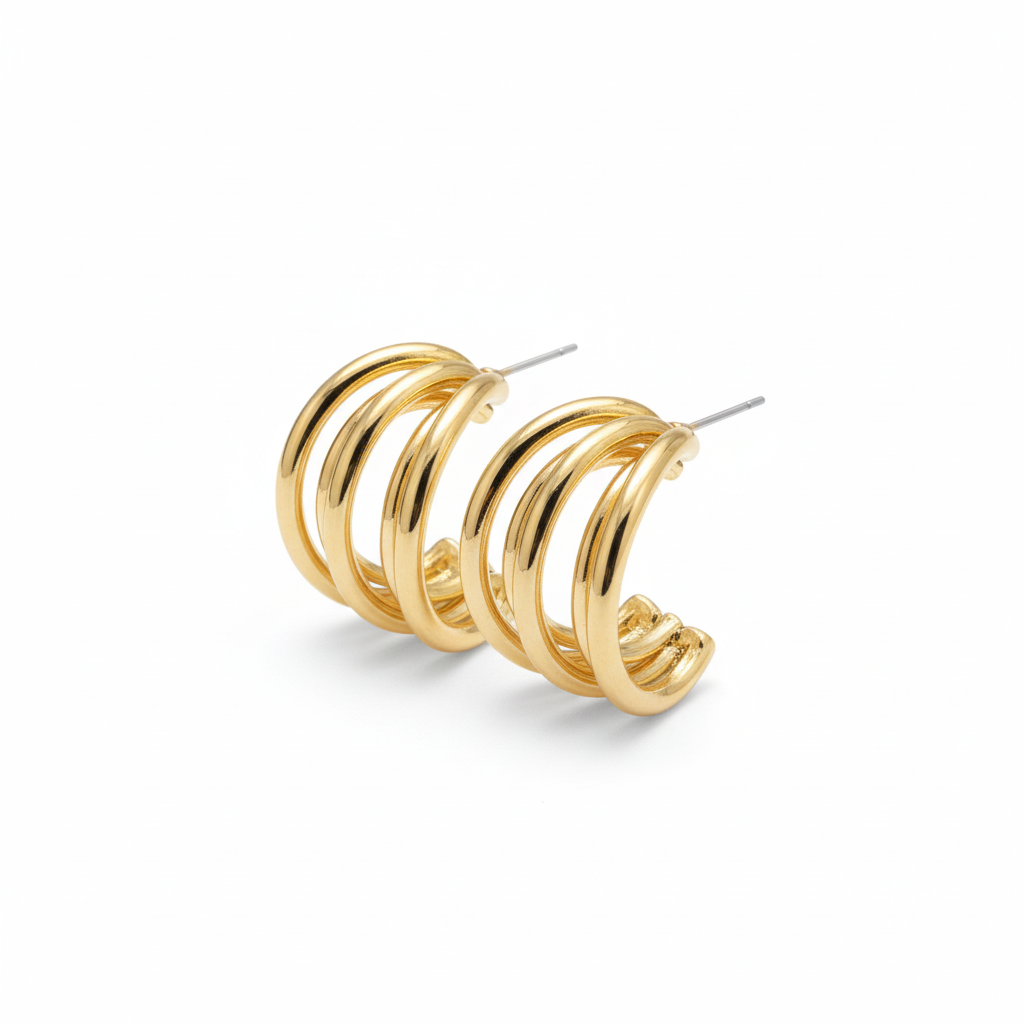 Chunky 5-row gold plated hoop stud earrings 20mm diameter 14mm width statement hoops