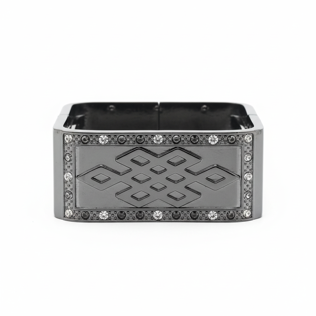 Chunky black gun metal cuff bangle bracelet on clean white background - geometric statement jewelry by Ms Friesch
