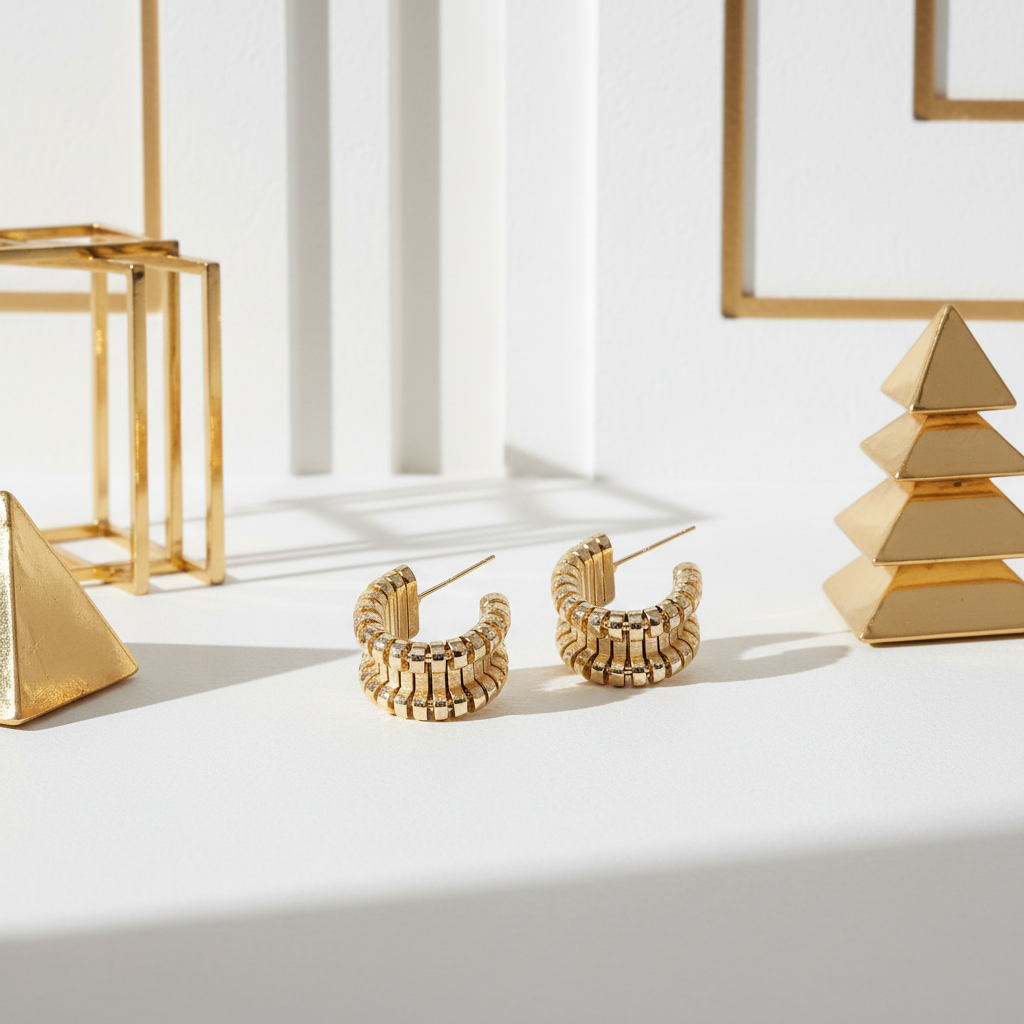 Chunky Bold Gold Hoop Stud Earrings - White and Gold Environment