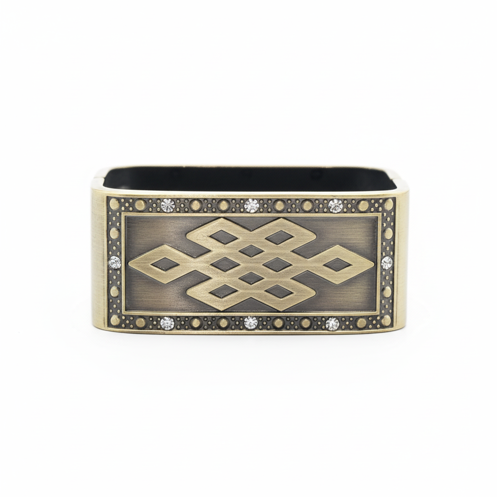 Chunky bronze rectangular bangle bracelet on clean white background - bold statement jewelry by Ms Friesch