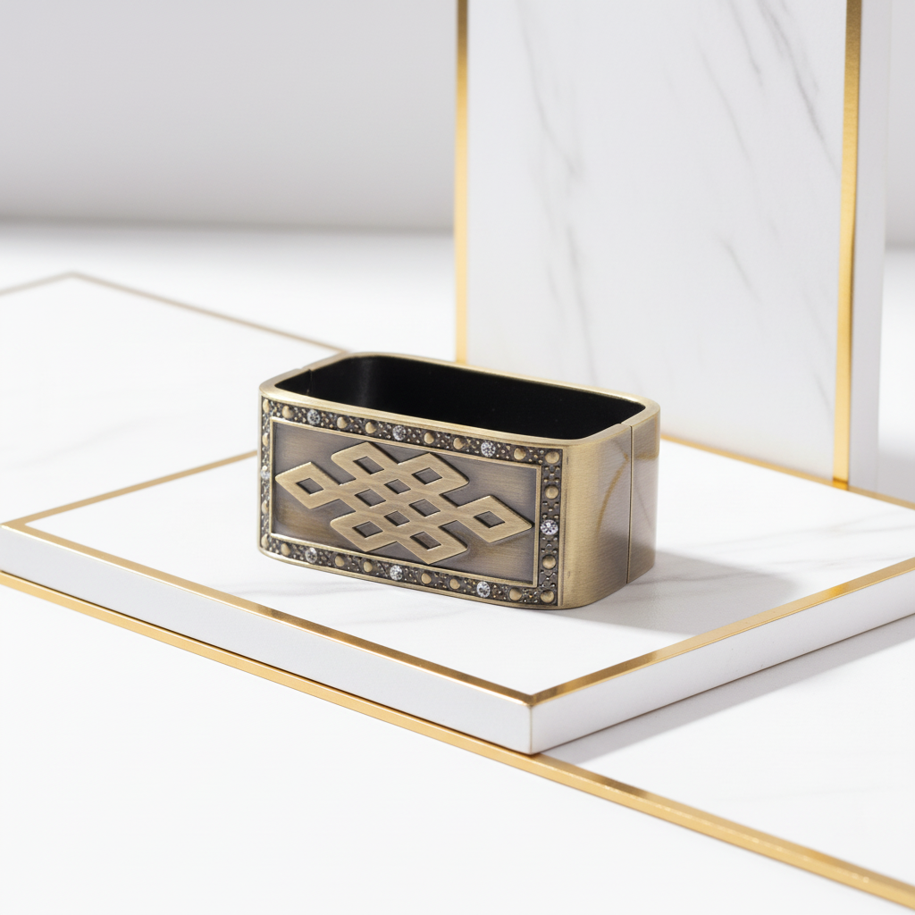 Chunky bronze rectangular bangle displayed in elegant white and gold setting - luxury statement jewelry