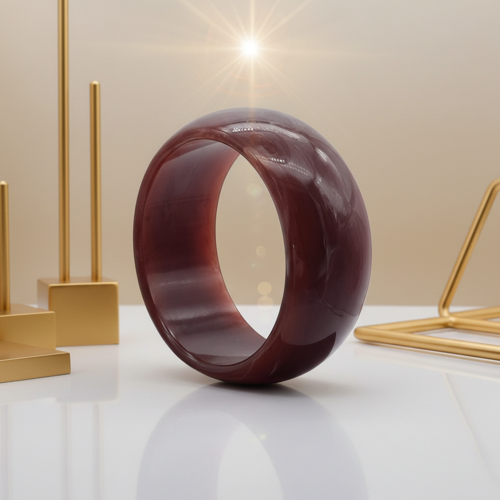 Bold chocolate resin bangle bracelet in elegant white and gold setting – Ms Friesch statement jewelry