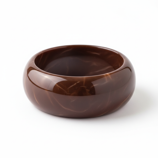 Chunky chocolate resin bangle bracelet with marble texture on white background – Ms Friesch