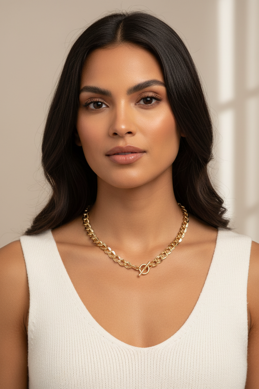 Chunky Gold Cable Chain Necklace with Small Toggle Clasp