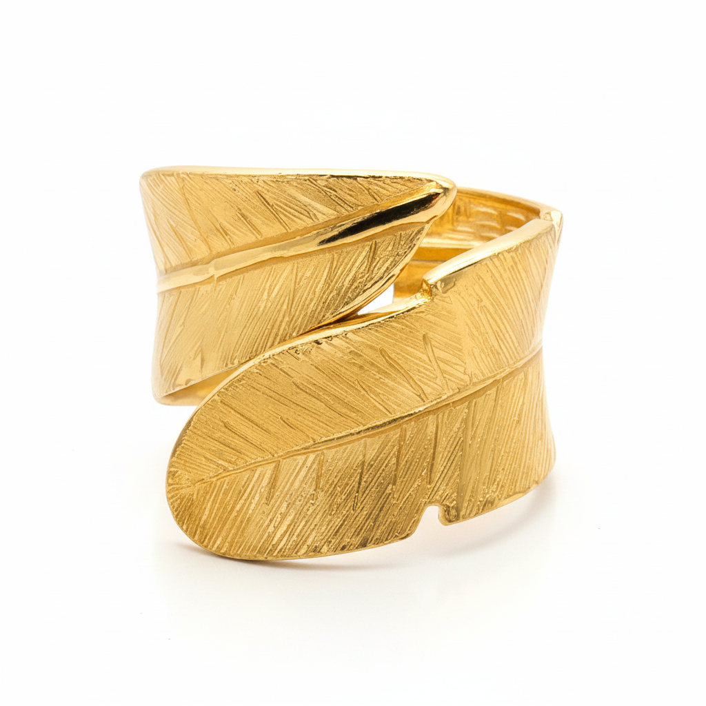 Chunky gold cuff bracelet 18k gold plated - bold open bangle statement jewelry on white background