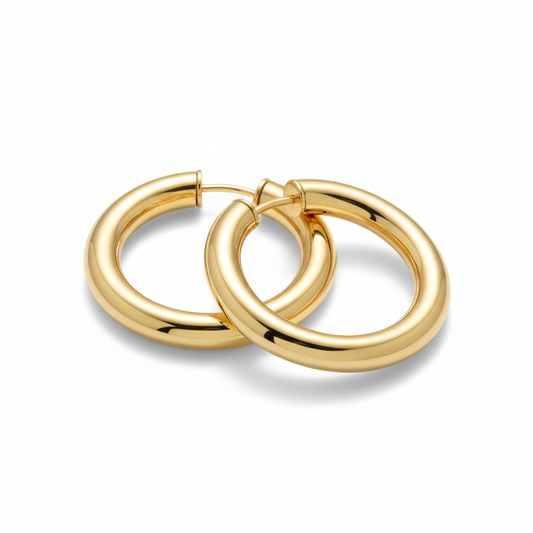 Chunky Hoop Earrings 24mm 18k Gold Plated Bold Statement for Women

