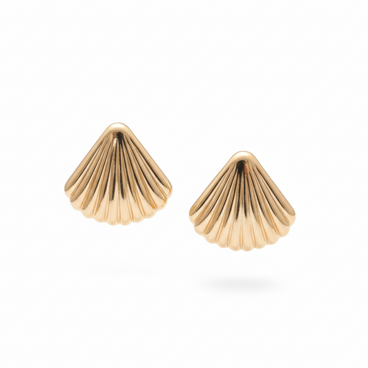 Chunky Gold Plated Shell Stud Earrings - Clean White Background