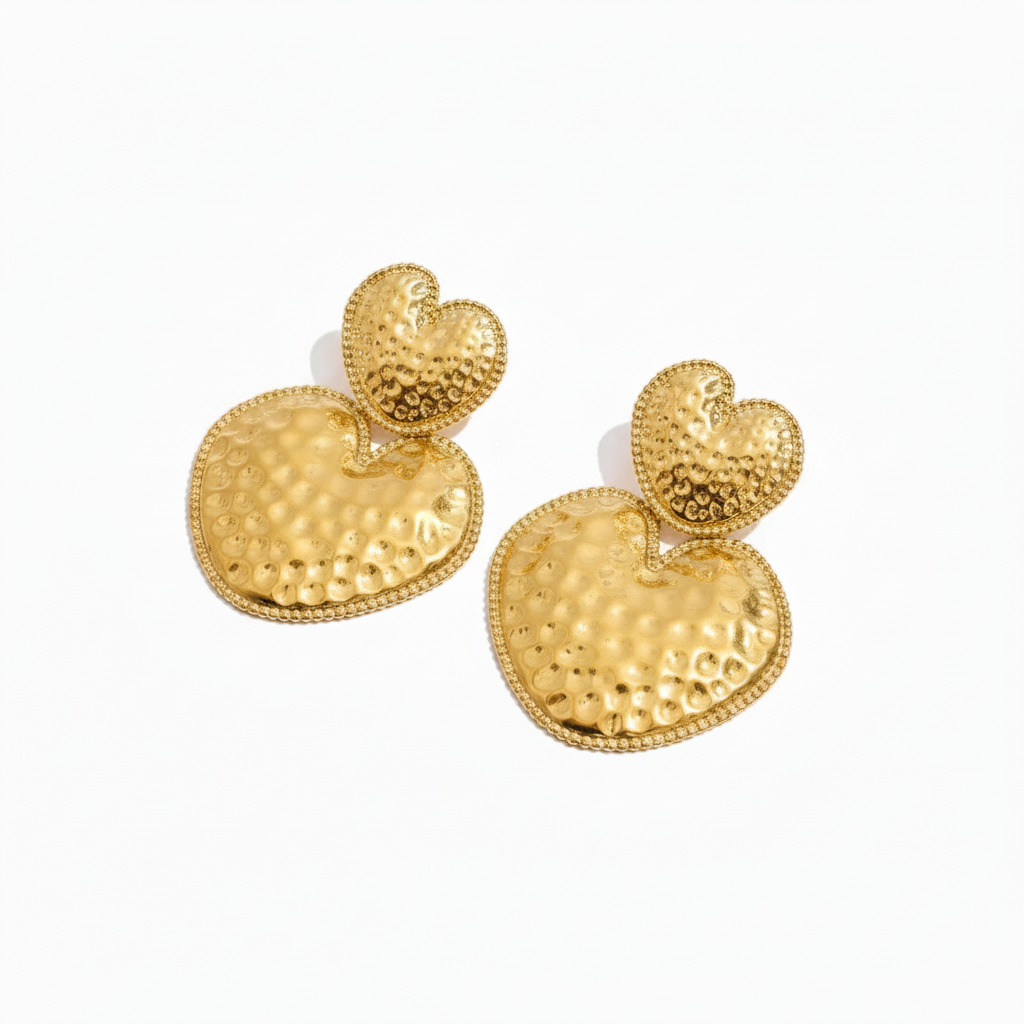 Chunky hammered heart drop earrings 18k PVD gold stainless steel – Ms Friesch
