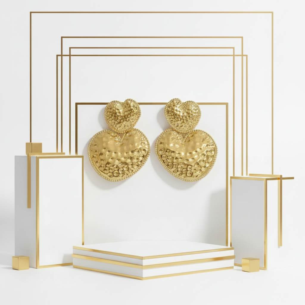 Gold hammered heart earrings PVD stainless steel minimalist editorial – Ms Friesch
