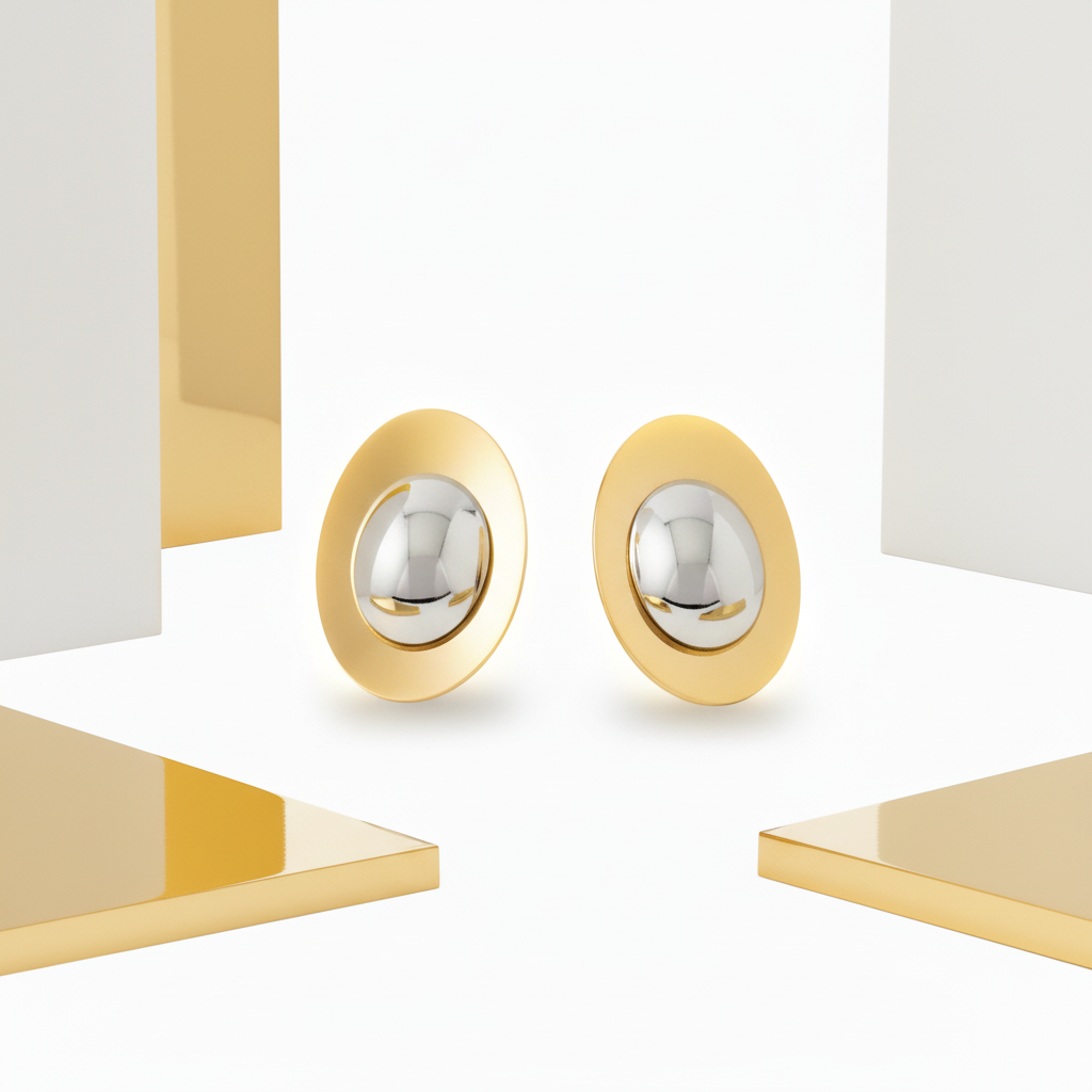 Chunky Oversized Gold & Silver Stud Earrings - White & Gold Environment