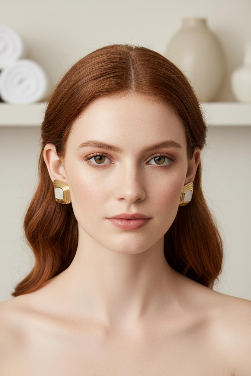 Bold asymmetric shell stud earrings with 18k PVD gold plating - eco-friendly hypoallergenic jewelry
