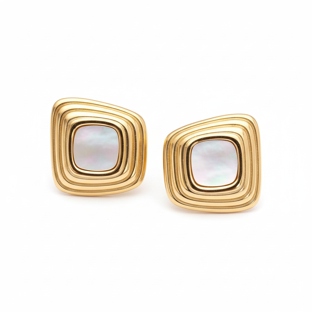 Chunky natural shell stud earrings 18k PVD gold plated stainless steel 23mm - product photo on white background
