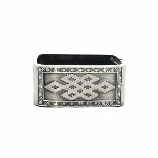 Chunky matte silver rectangular bangle bracelet on clean white background - street style statement jewelry by Ms Friesch
