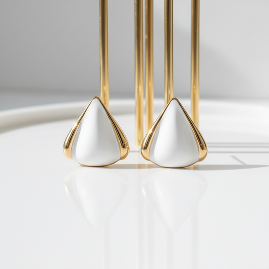 Close-up white enamel chunky gold hoops 18k PVD stainless steel detail