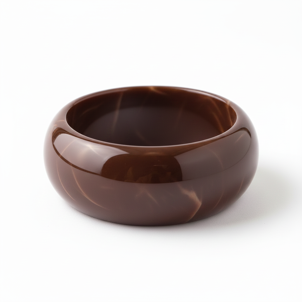 Wide chocolate brown marble resin bangle with polished finish
