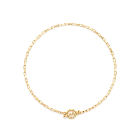 18k Gold Plated rectangular link chain necklace