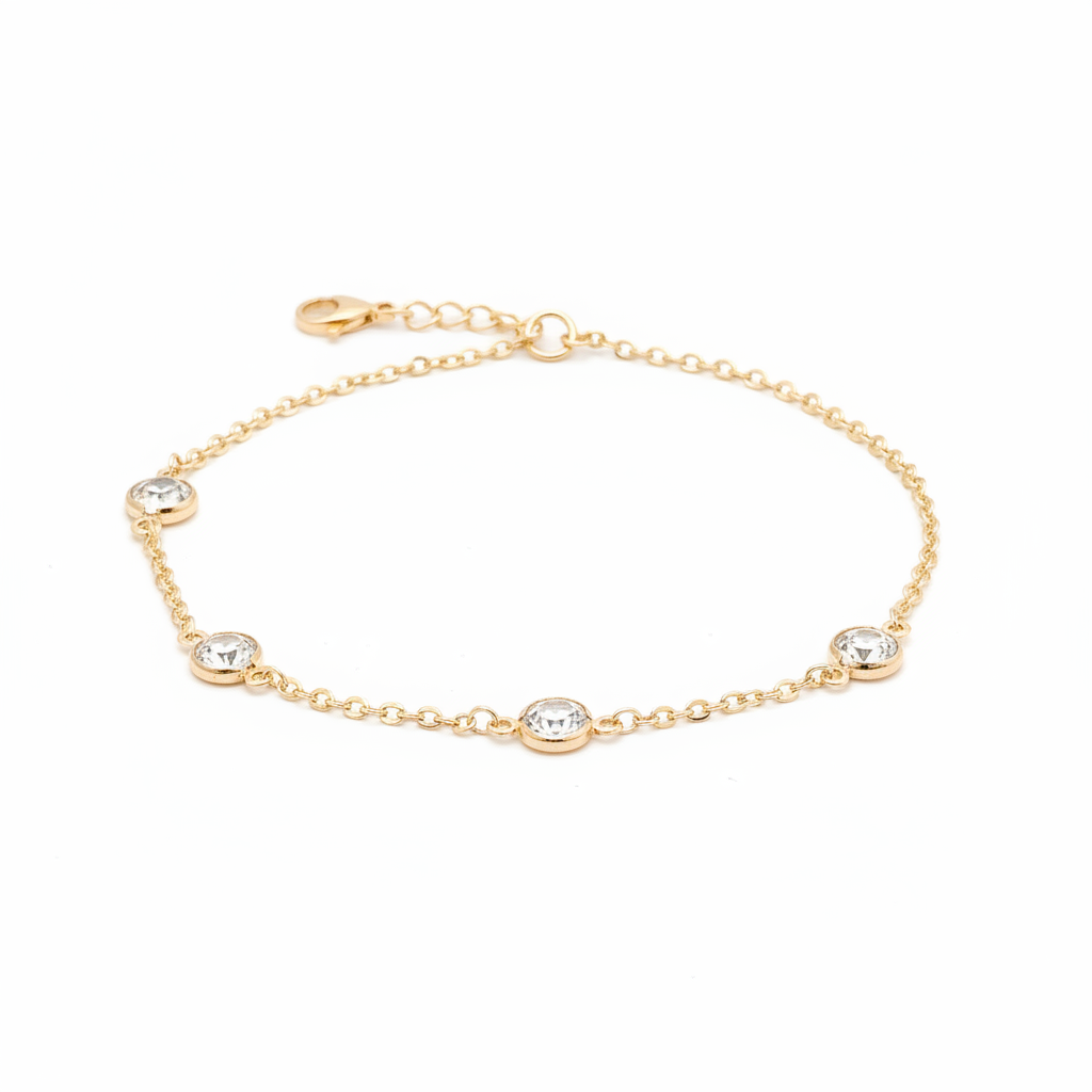 Crystal Satellite Bracelet 18k Gold Plated Dainty Chain for Women
