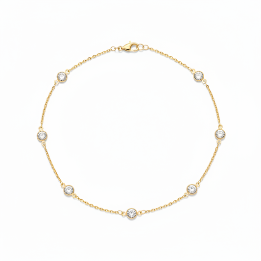 Crystal satellite necklace 18k gold plated round crystal stations delicate gold chain
