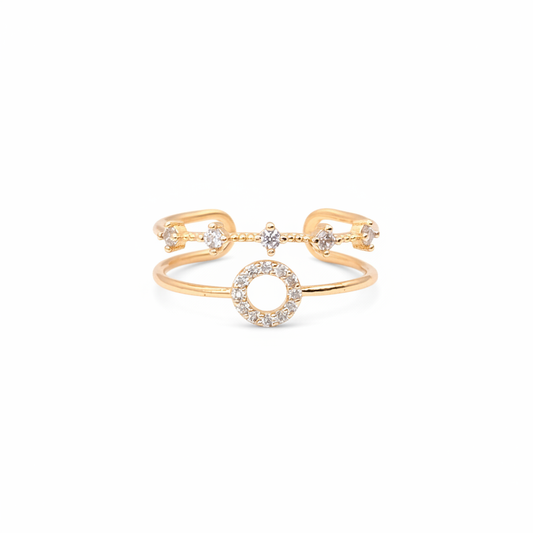 CZ Double Band Ring 18k Gold Plated Adjustable Open Ring for Women

