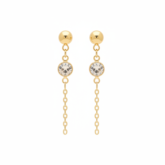 Faceted Crystal Drop Earrings 18K Gold Plated Stud Front View

