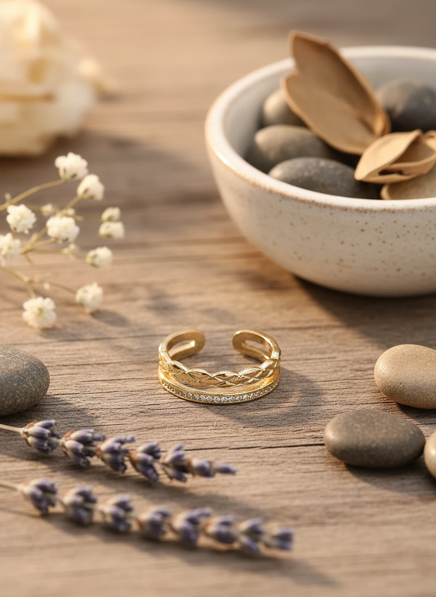 Double Band Braided Ring in Delicate Country Chic Setting