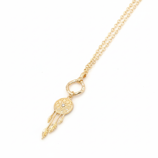 Dream catcher gold necklace with CZ charm on white background - 18k gold plated Y pendant by Ms Friesch