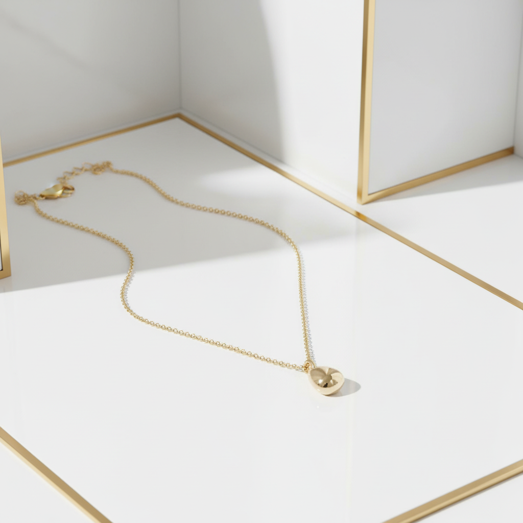 Drop charm pendant necklace in 14k gold filled chain - elegant white and gold setting for everyday wear