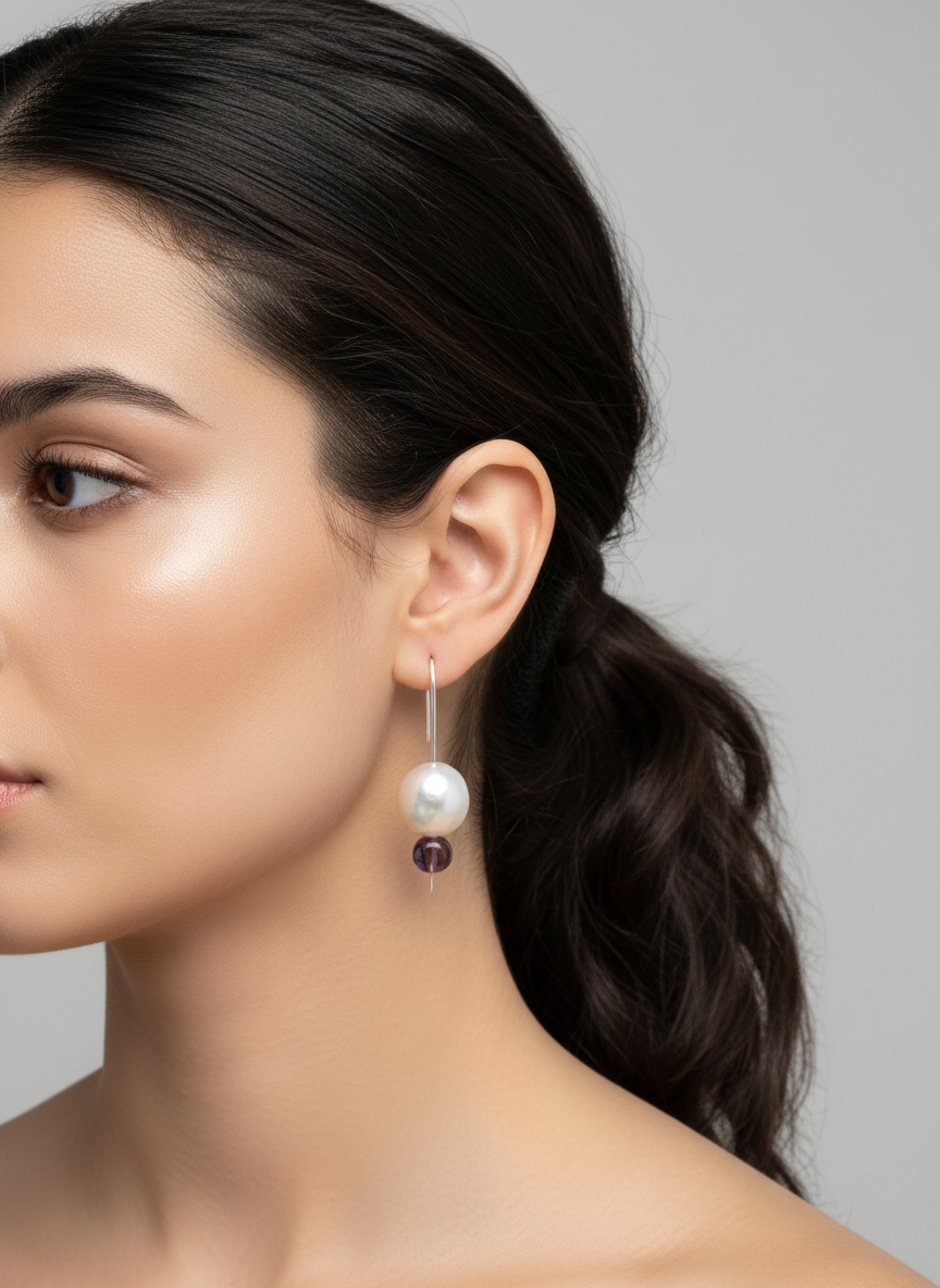 Edison Pearl Dangle Earrings Sterling Silver on Model