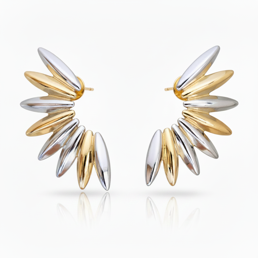 Oversized Fan Stud Earrings 18k PVD Gold Rhodium Stainless Steel for Women
