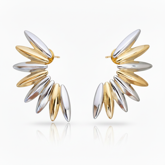 Oversized Fan Stud Earrings 18k PVD Gold Rhodium Stainless Steel for Women
