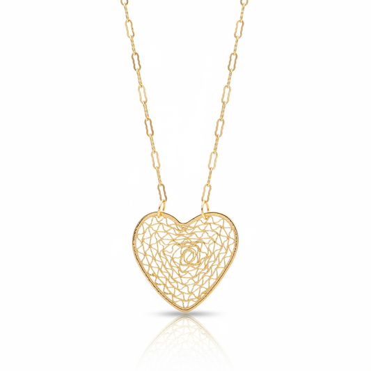 Filigree heart pendant necklace 18k gold plated hypoallergenic gift for women


