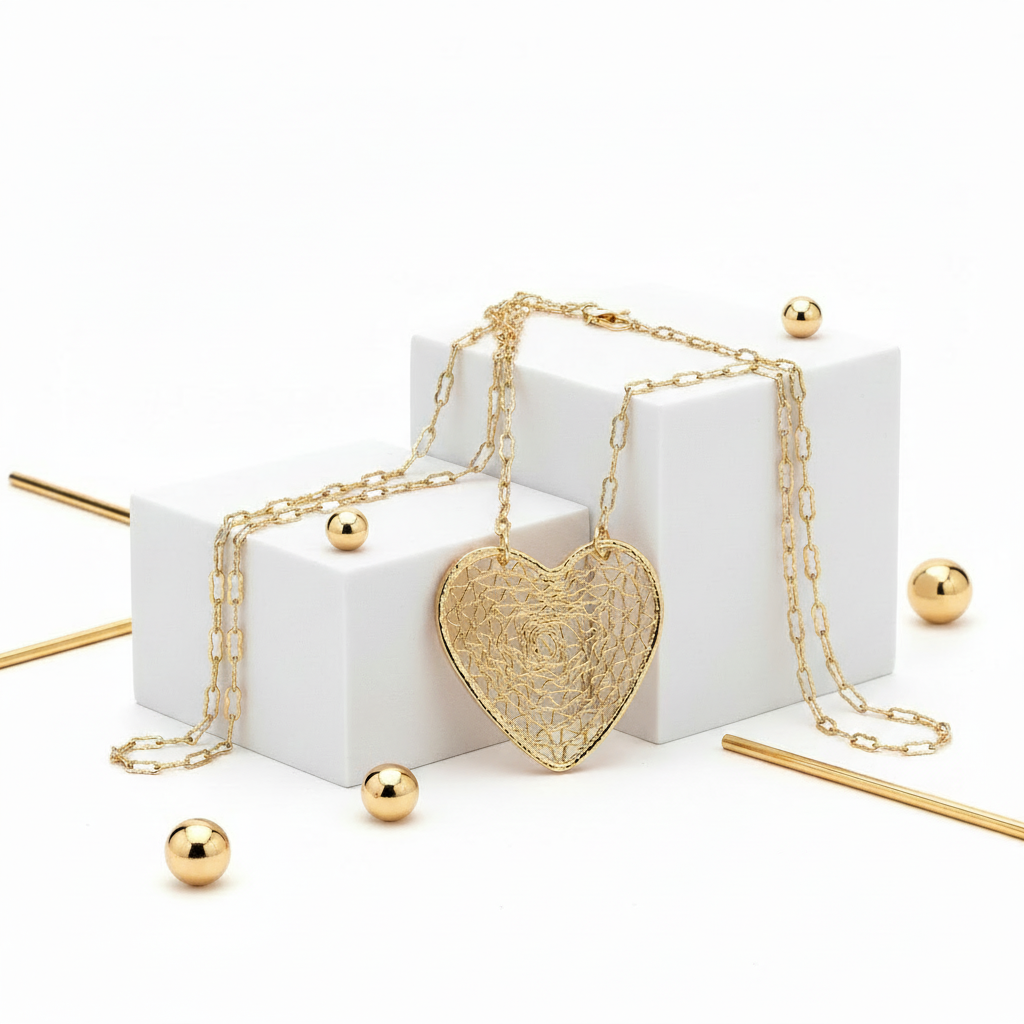 Gold heart pendant necklace 18k gold plated romantic jewelry gift for her
