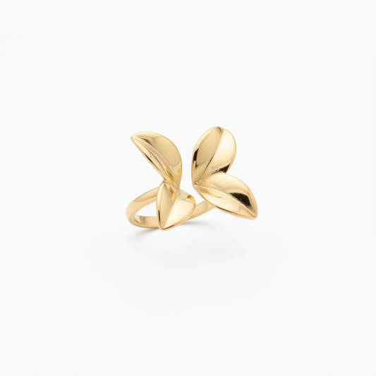 Flower Petals Adjustable Ring in 18k PVD Gold Stainless Steel – close-up floral detail on white background