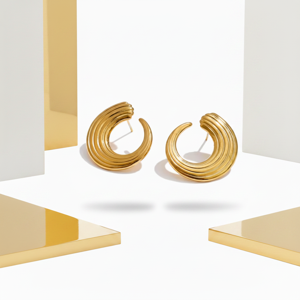 Fluted Crescent Earrings – White & Gold Environment