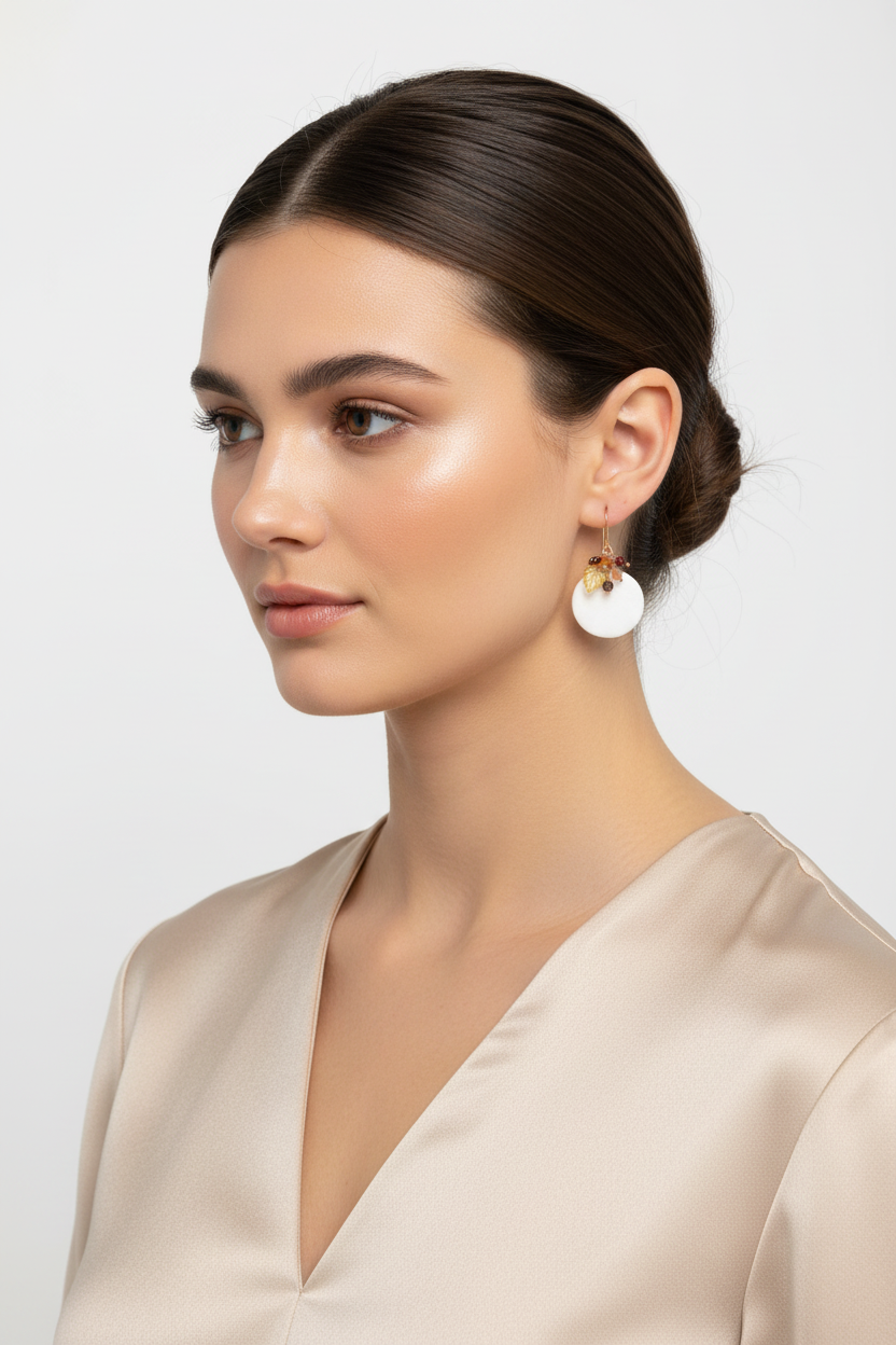 14k Gold Filled Dangle Earrings with French Porcelain and Gemstone Cluster – Women's Statement Earrings
