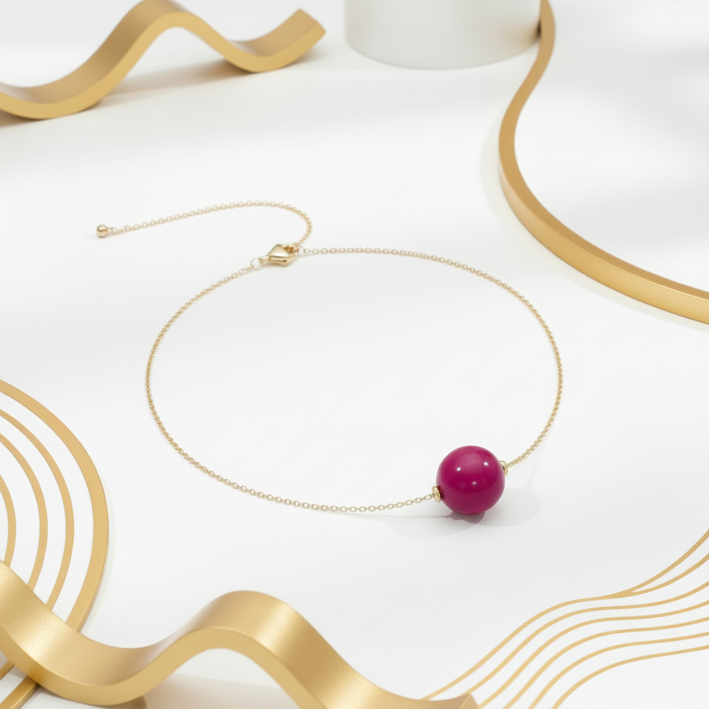 Tagua Bead Choker Necklace Gold Plated Chain Detail Sustainable Jewelry
