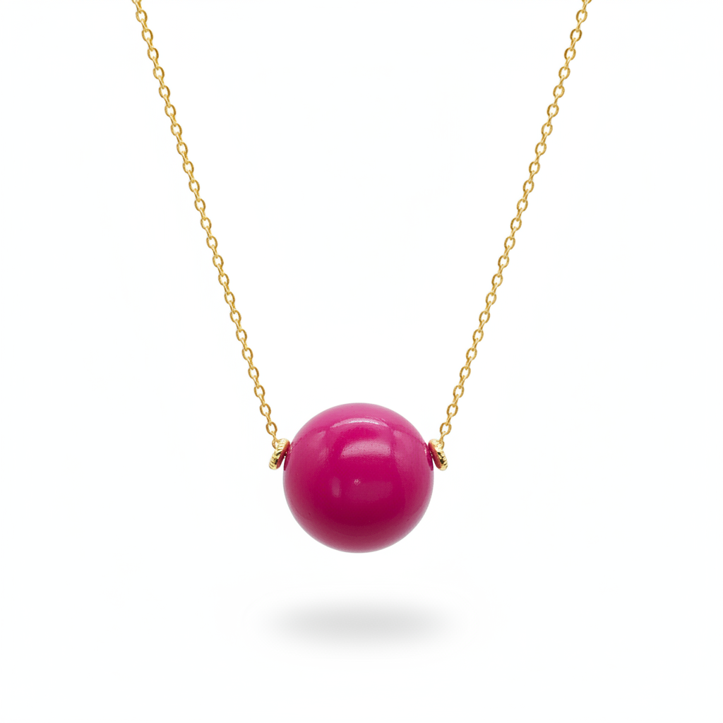 Fuchsia Tagua Bead Choker Necklace 18k Gold Plated for Women

