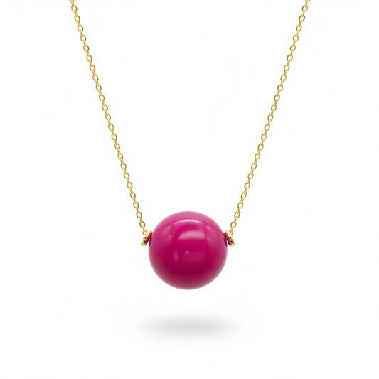 Fuchsia Tagua Bead Choker Necklace 18k Gold Plated for Women
