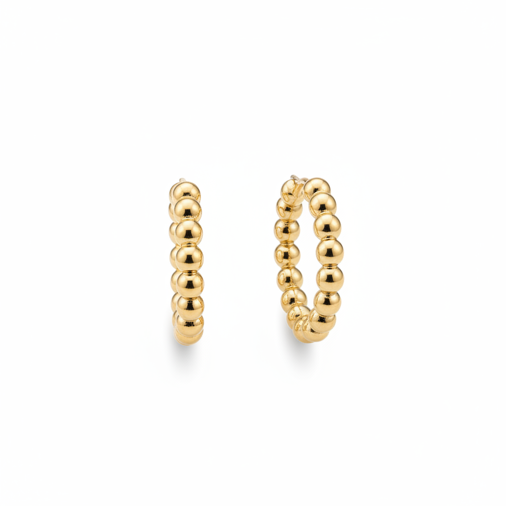 Gold beaded hoop earrings 20mm – 18k gold plated – hypoallergenic everyday hoops – Ms Friesch
