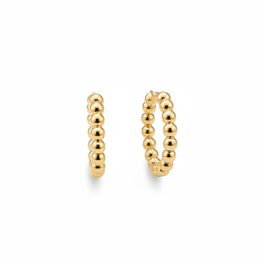 Gold beaded hoop earrings 20mm – 18k gold plated – hypoallergenic everyday hoops – Ms Friesch
