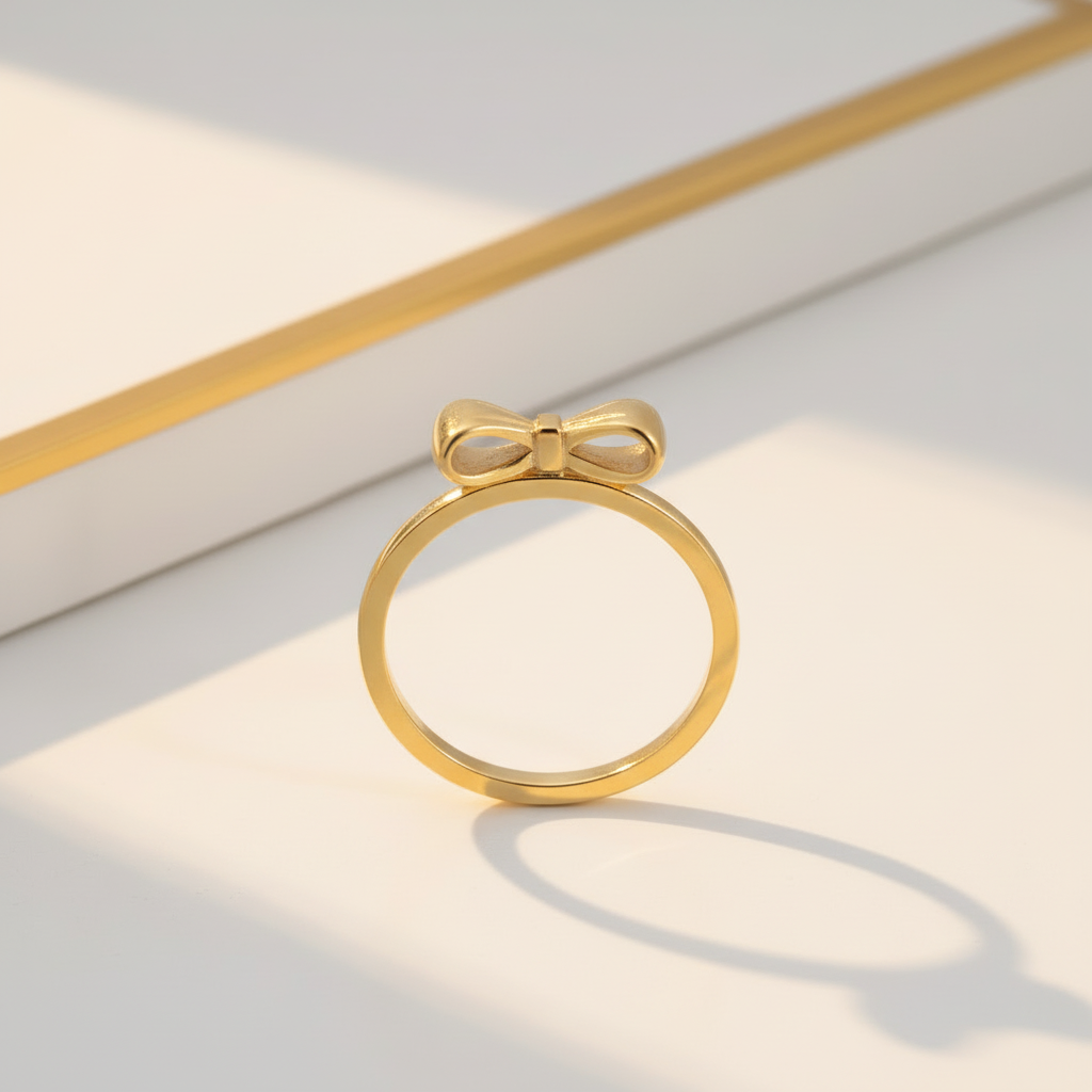 18k PVD Gold Bow Ring Tarnish-Resistant Stainless Steel – Dainty Band Ring

