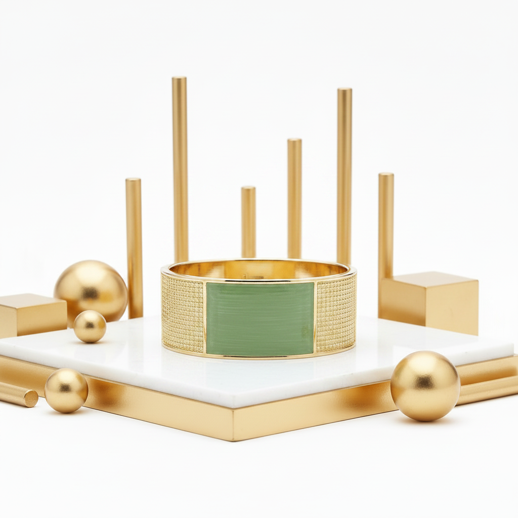 Chunky Gold Cuff Bracelet Green Enamel Statement Jewelry for Women
