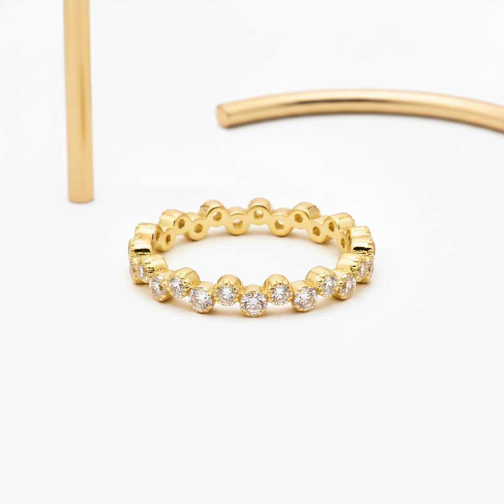 18k Gold Plated CZ Zigzag Ring – Dainty Eternity Band Stackable Jewelry
