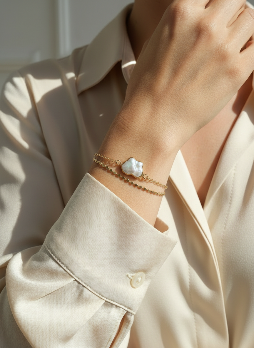 Gold Disc Bracelets on Model - Shiny Gold