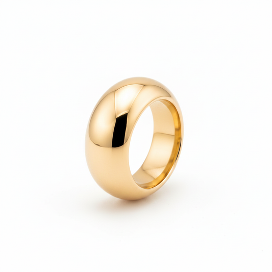 18k Gold Plated Domed Chunky Ring – Polished Wide Band Ring for Women
